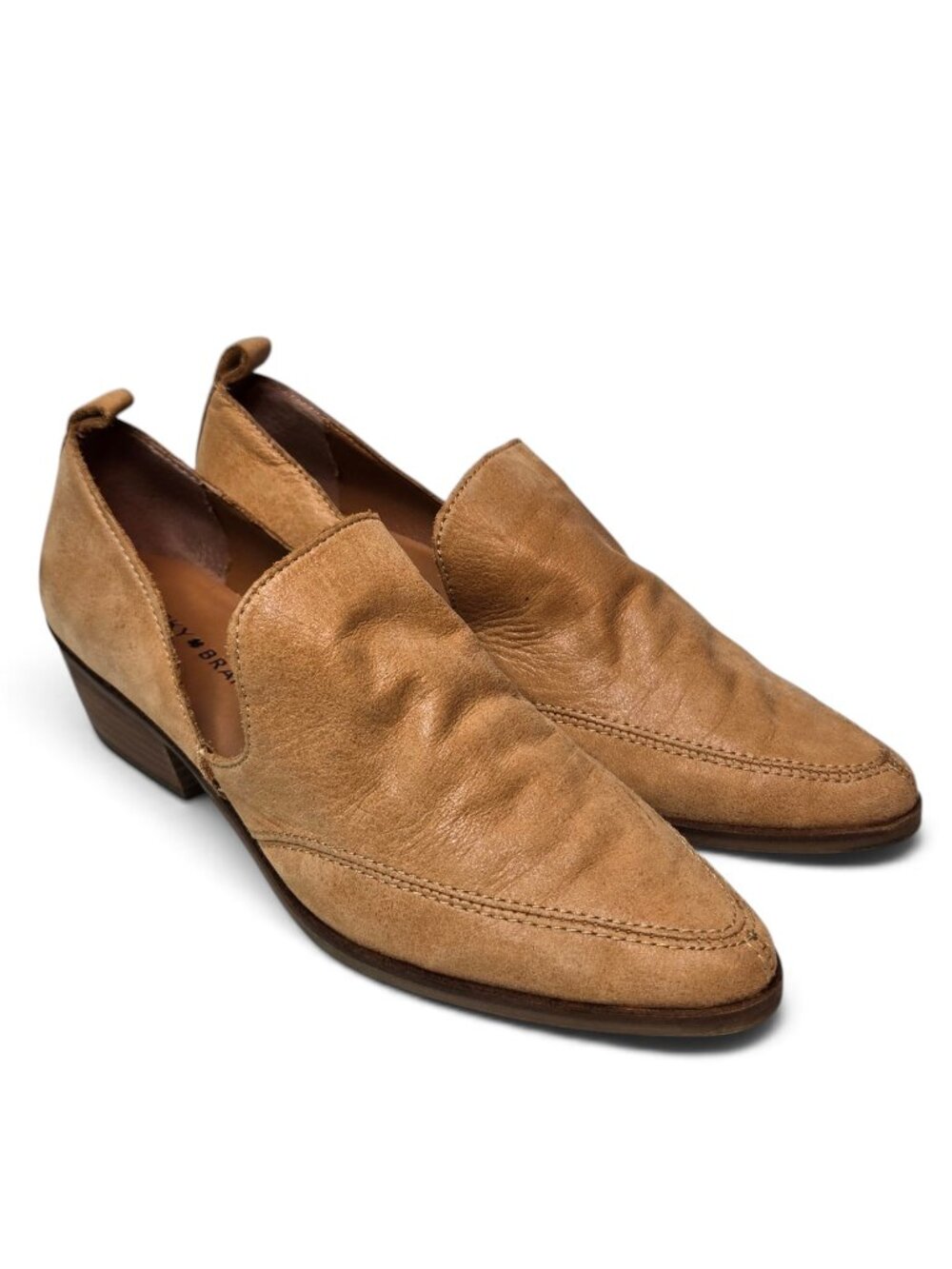 Lucky Brand Mahzan Heeled Loafers Women's Tan Pointy Toe Cut Out Side 8